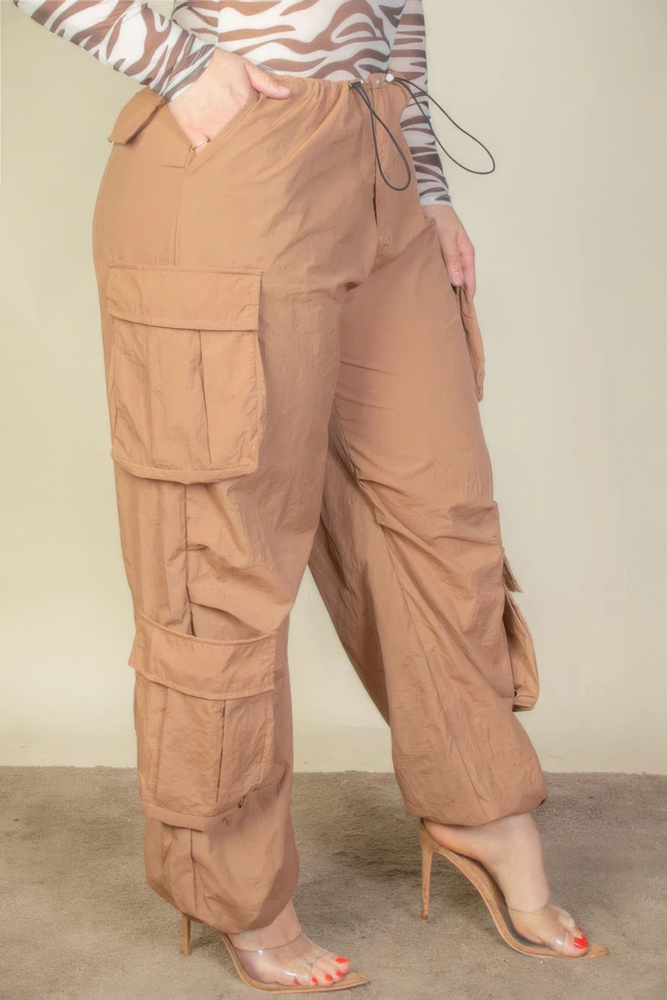 Drawstring Ruched Parachute Pants(plus)