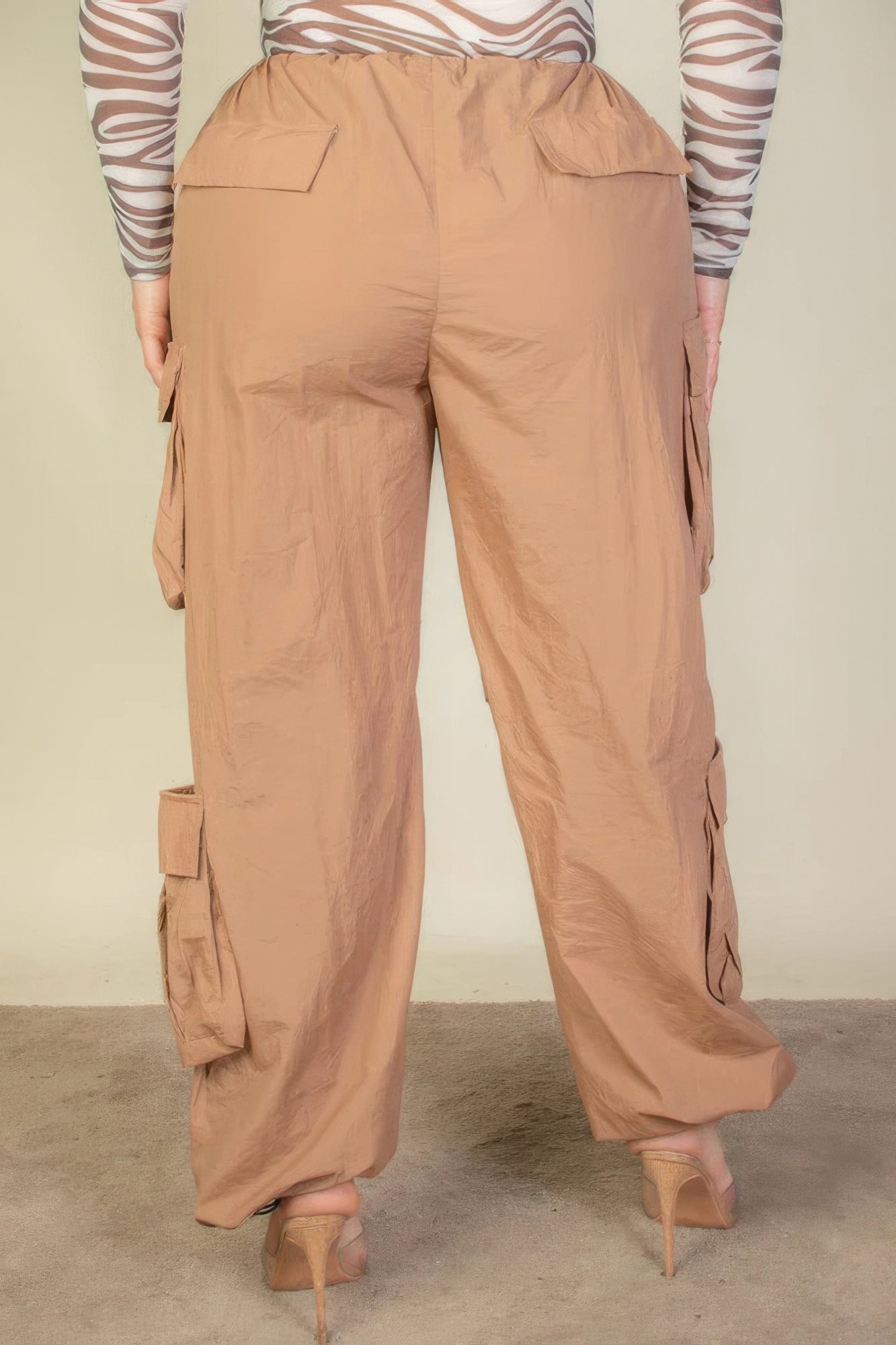 Drawstring Ruched Parachute Pants(plus)