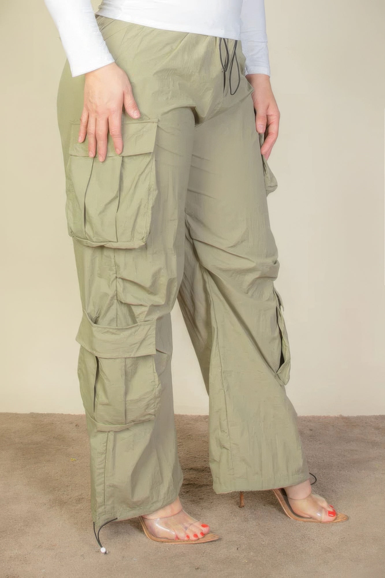 Drawstring Ruched Parachute Pants(plus)