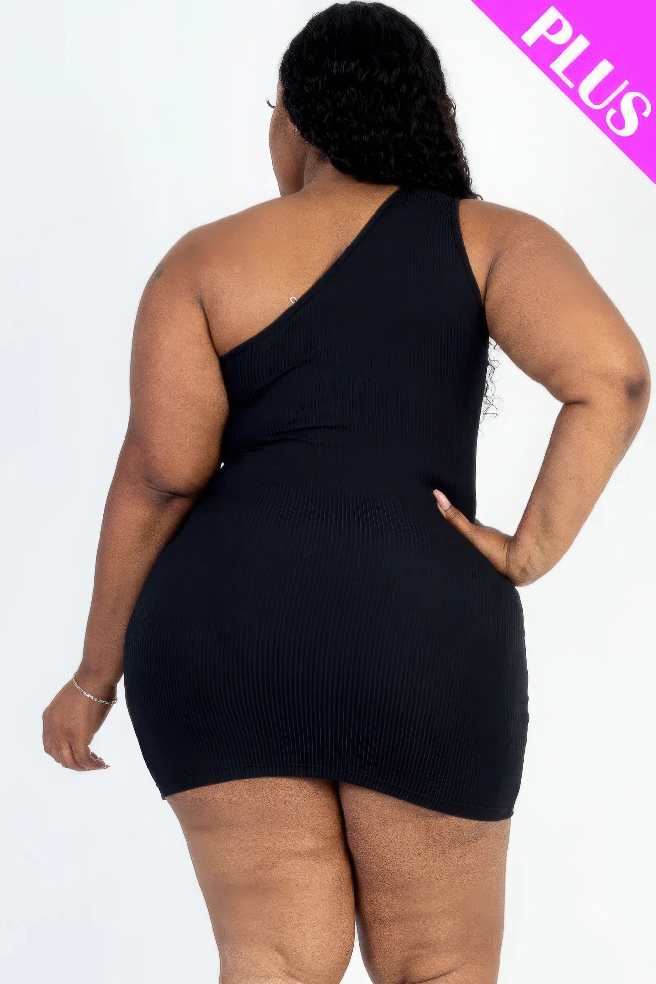 Ribbed One Shoulder Mini Bodycon Dress(plus)
