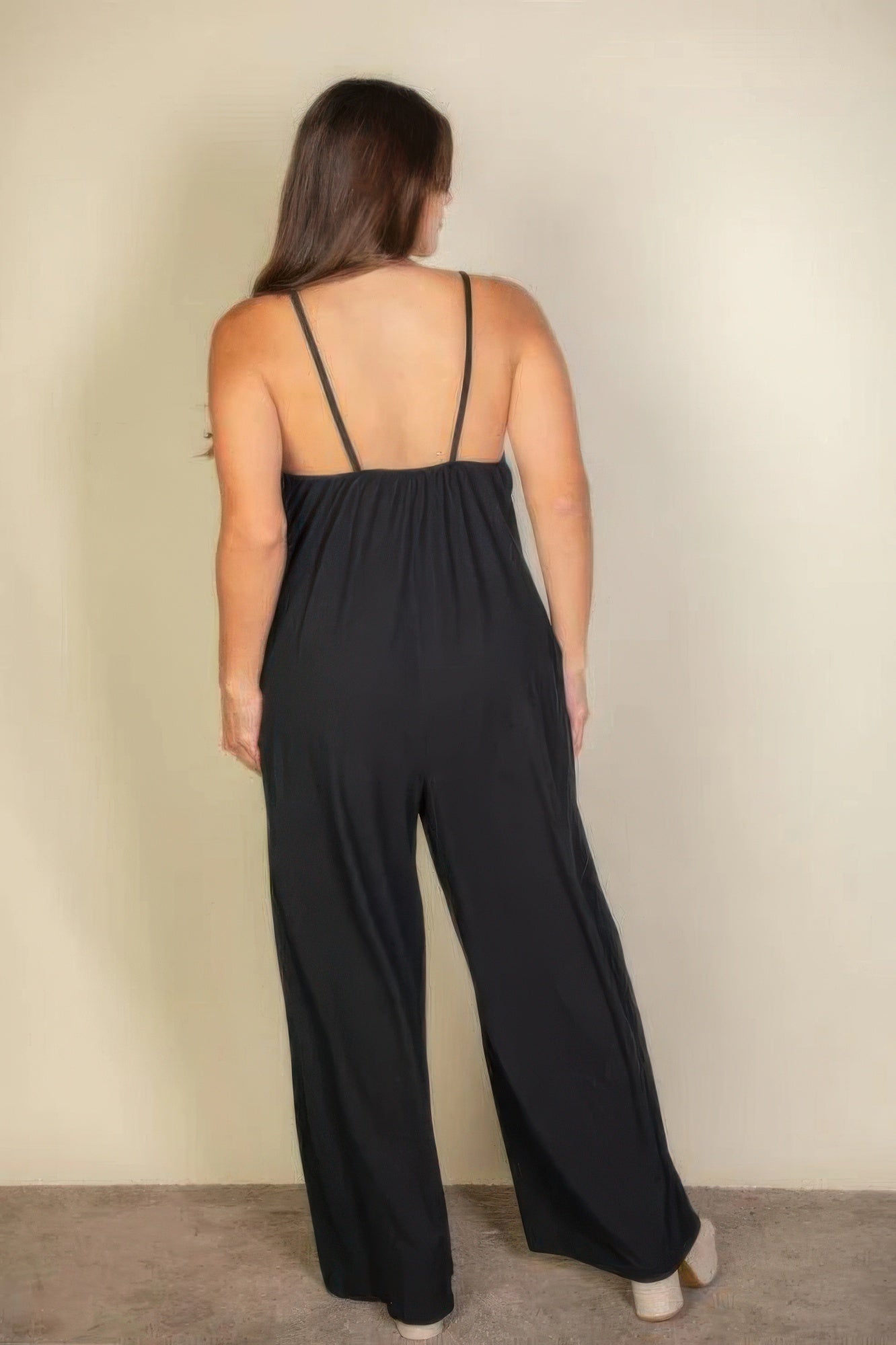 spaghetti strap wide jumpsuit(plus)