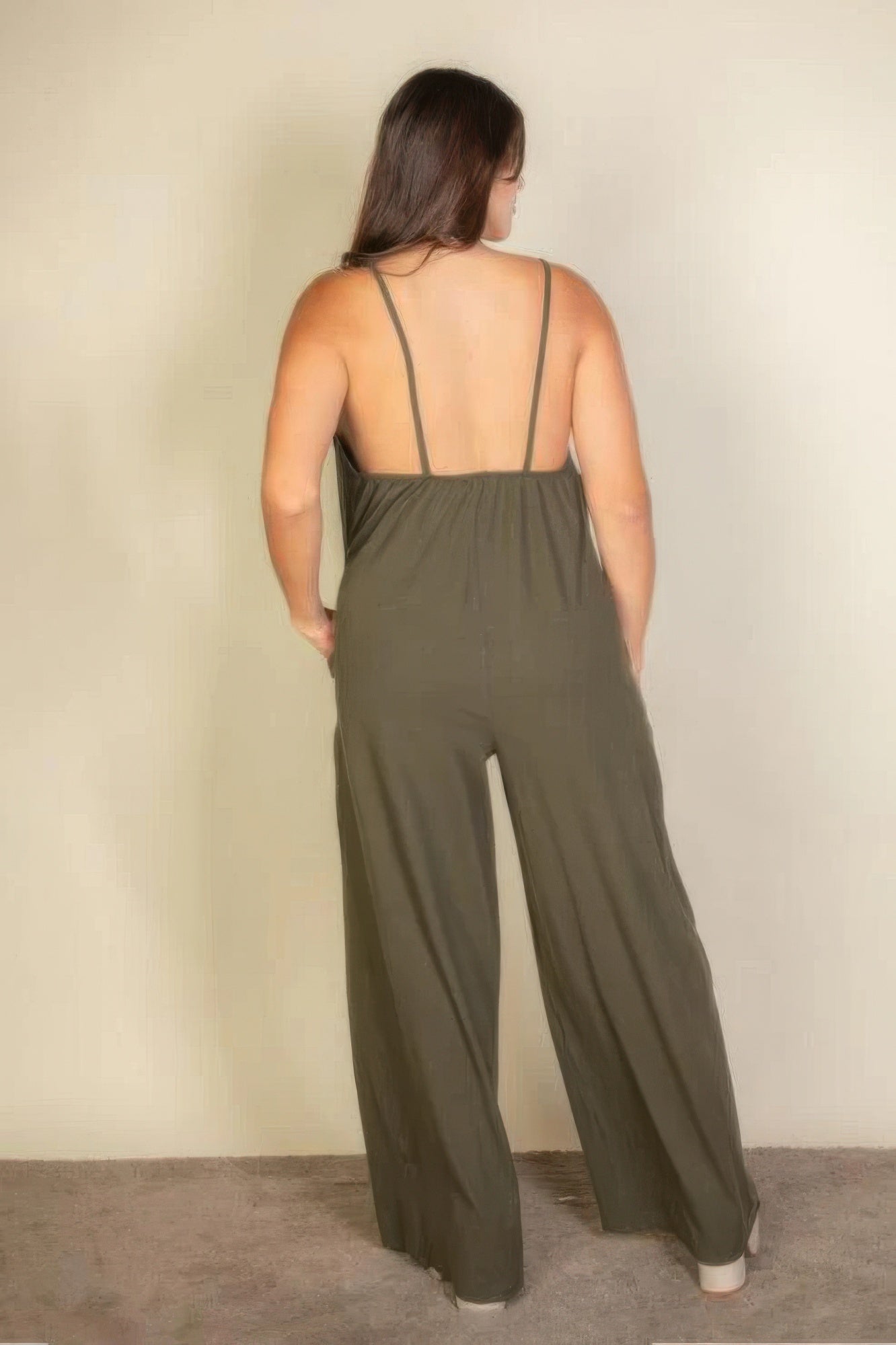 spaghetti strap wide jumpsuit(plus)