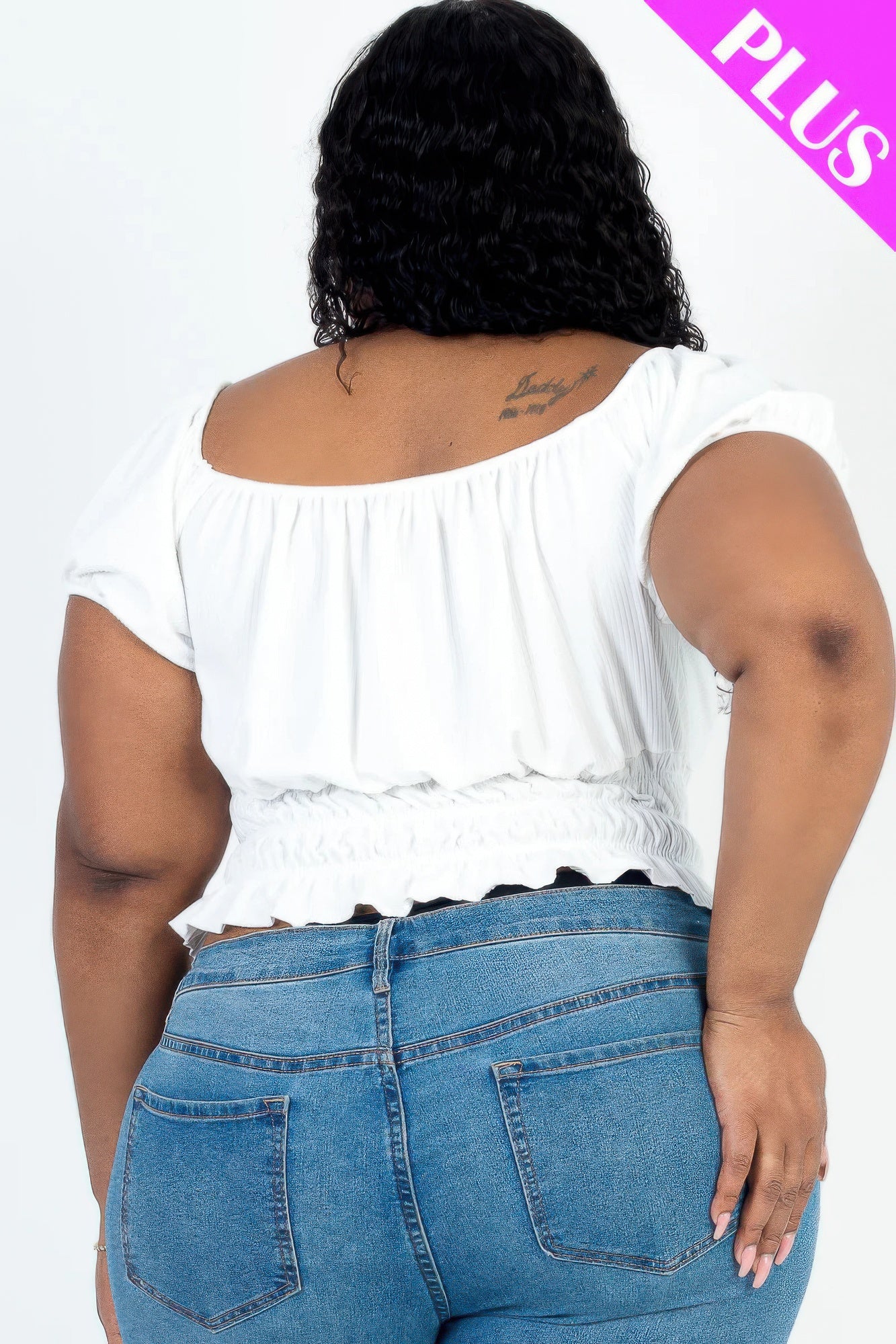 ruched puff sleeve ribbed top(plus)