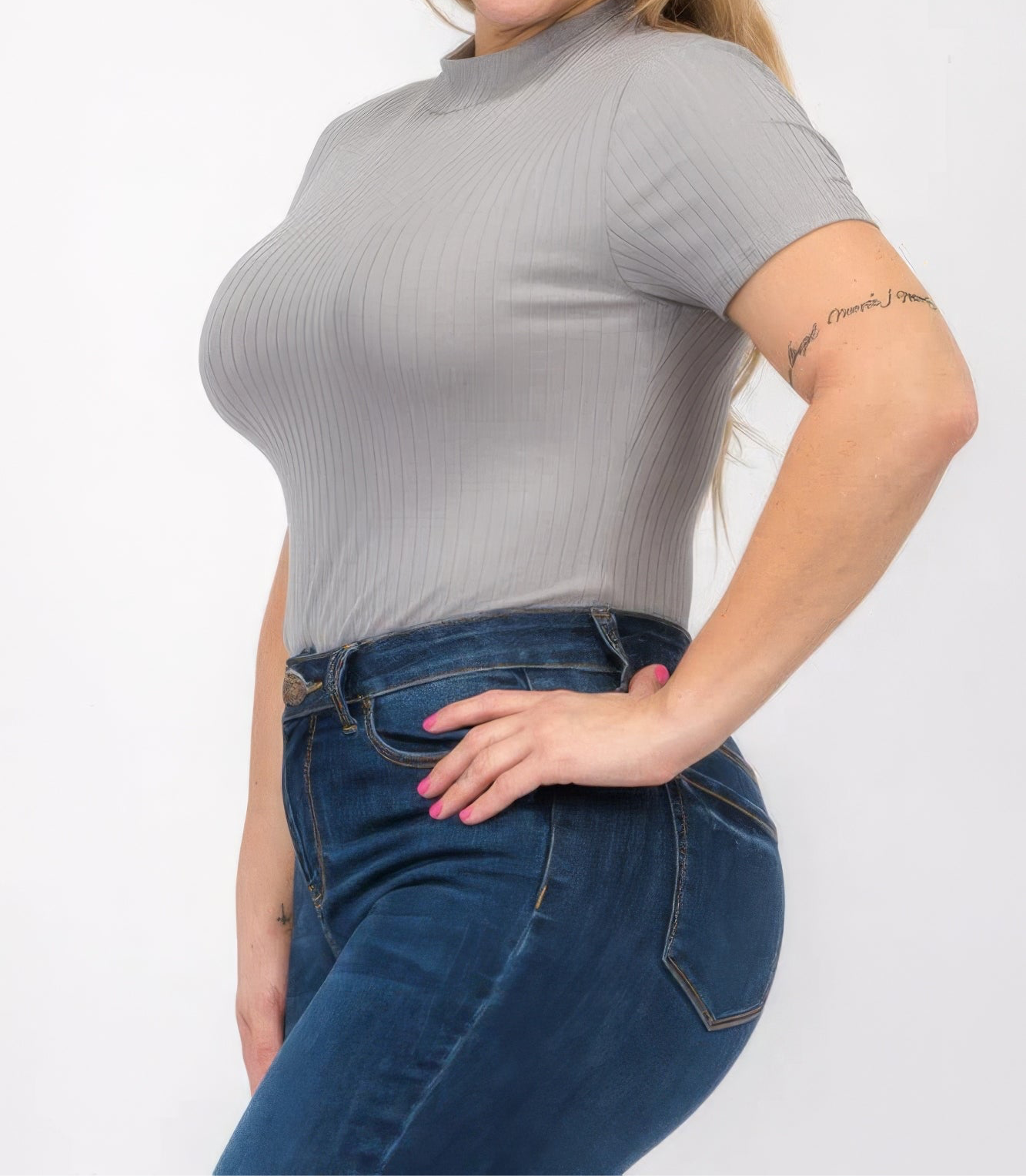 Ribbed Short Sleeve Bodysuit(plus)