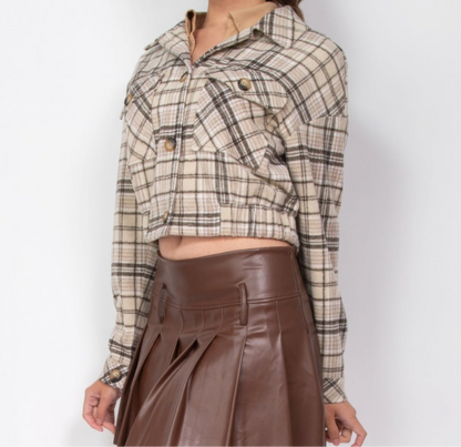 Plaid Button-down Crop Jacket