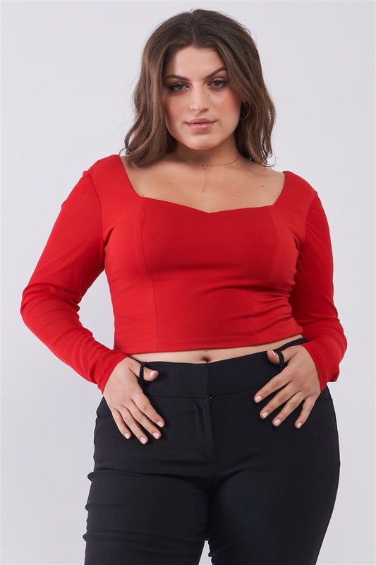 Long Sleeve Sweetheart Crop Top(plus)