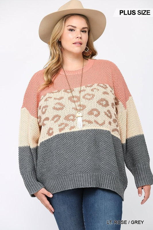 Leopard Pattern Pullover Sweater(plus)