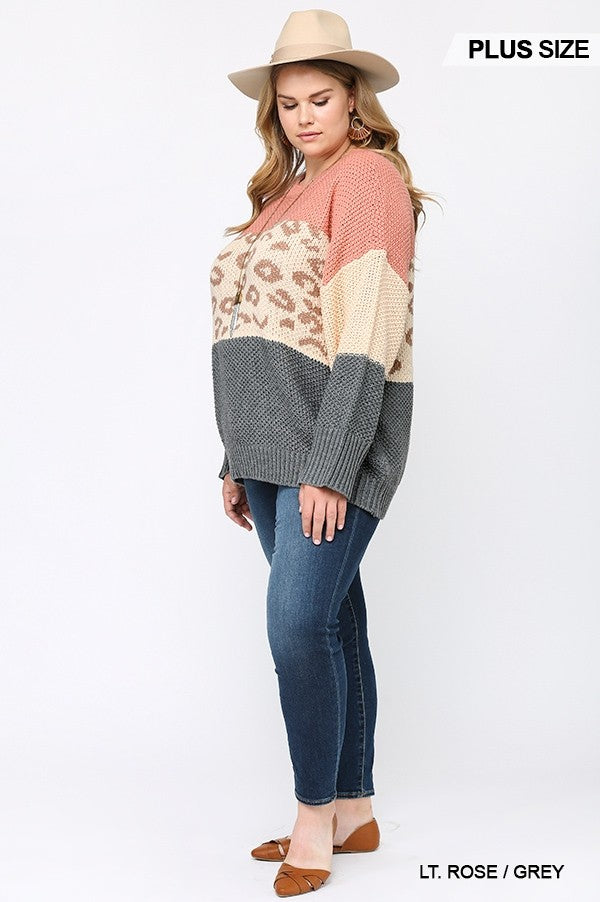 Leopard Pattern Pullover Sweater(plus)