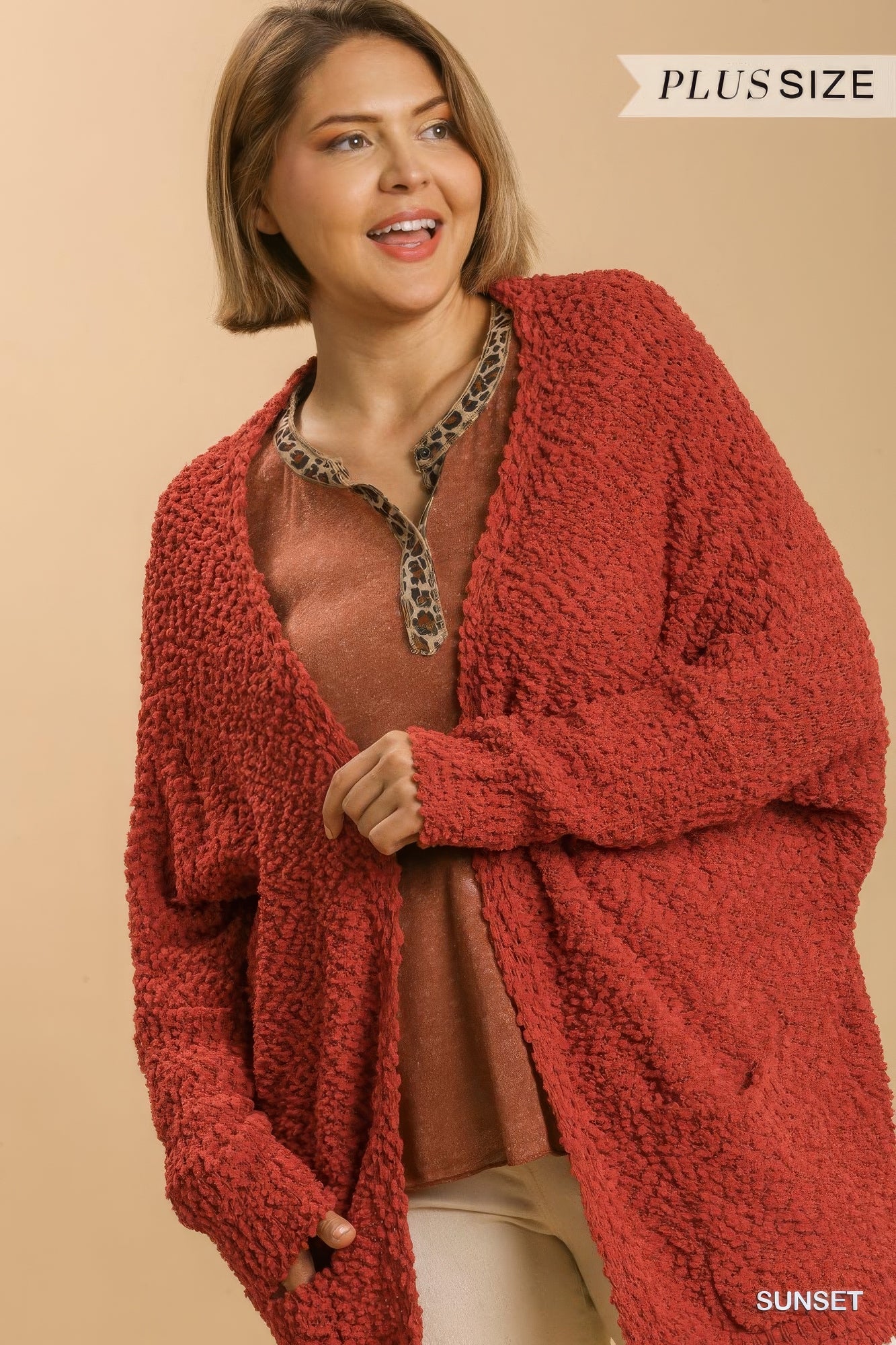 OversizedCardigan Sweater With Pockets(plus)