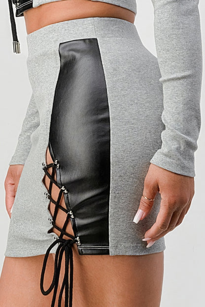 2 Piece Cropped Long Sleeve Mini Skirt Set