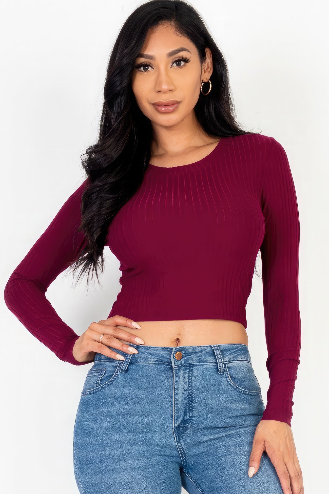 Long Sleeve Round Neck Crop Top