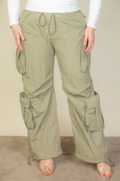 Drawstring Ruched Parachute Pants(plus)