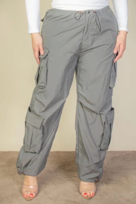 Drawstring Ruched Parachute Pants(plus)