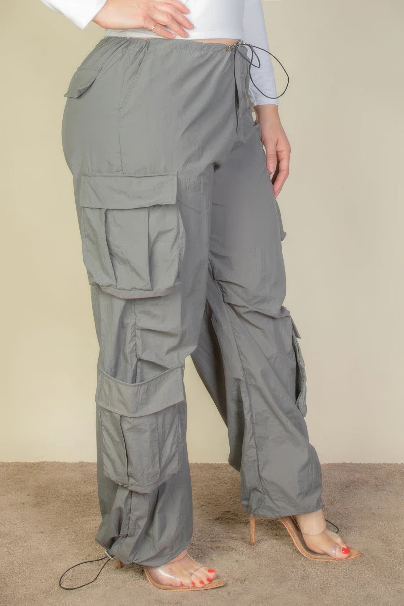 Drawstring Ruched Parachute Pants(plus)