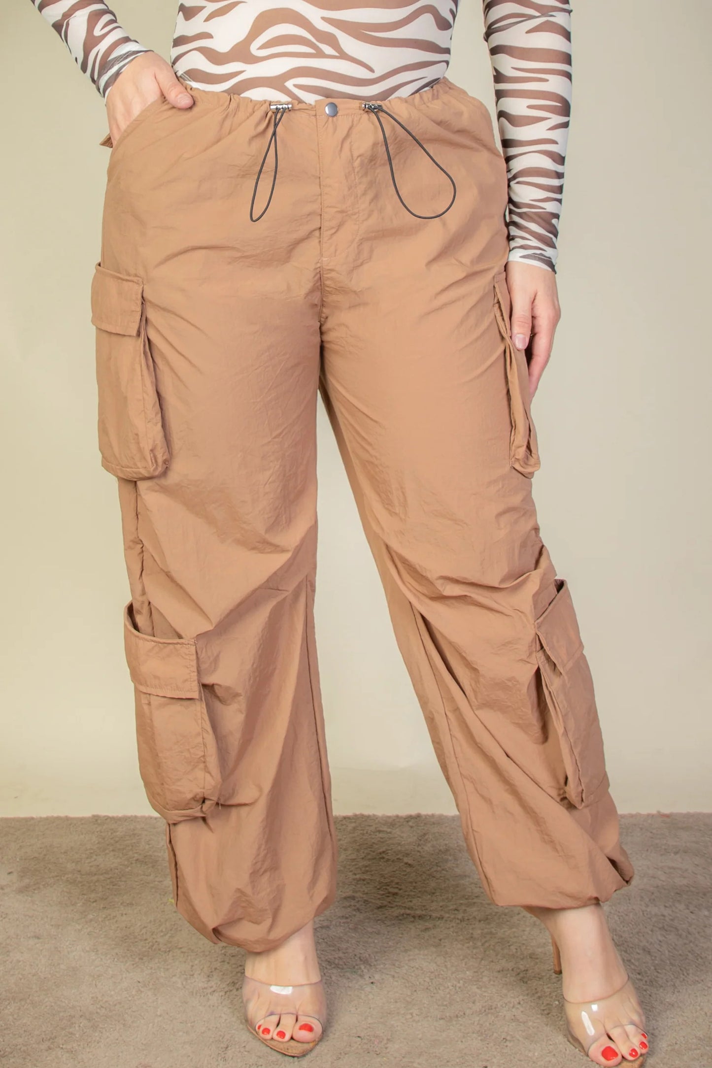 Drawstring Ruched Parachute Pants(plus)