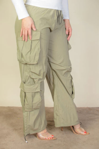 Drawstring Ruched Parachute Pants(plus)