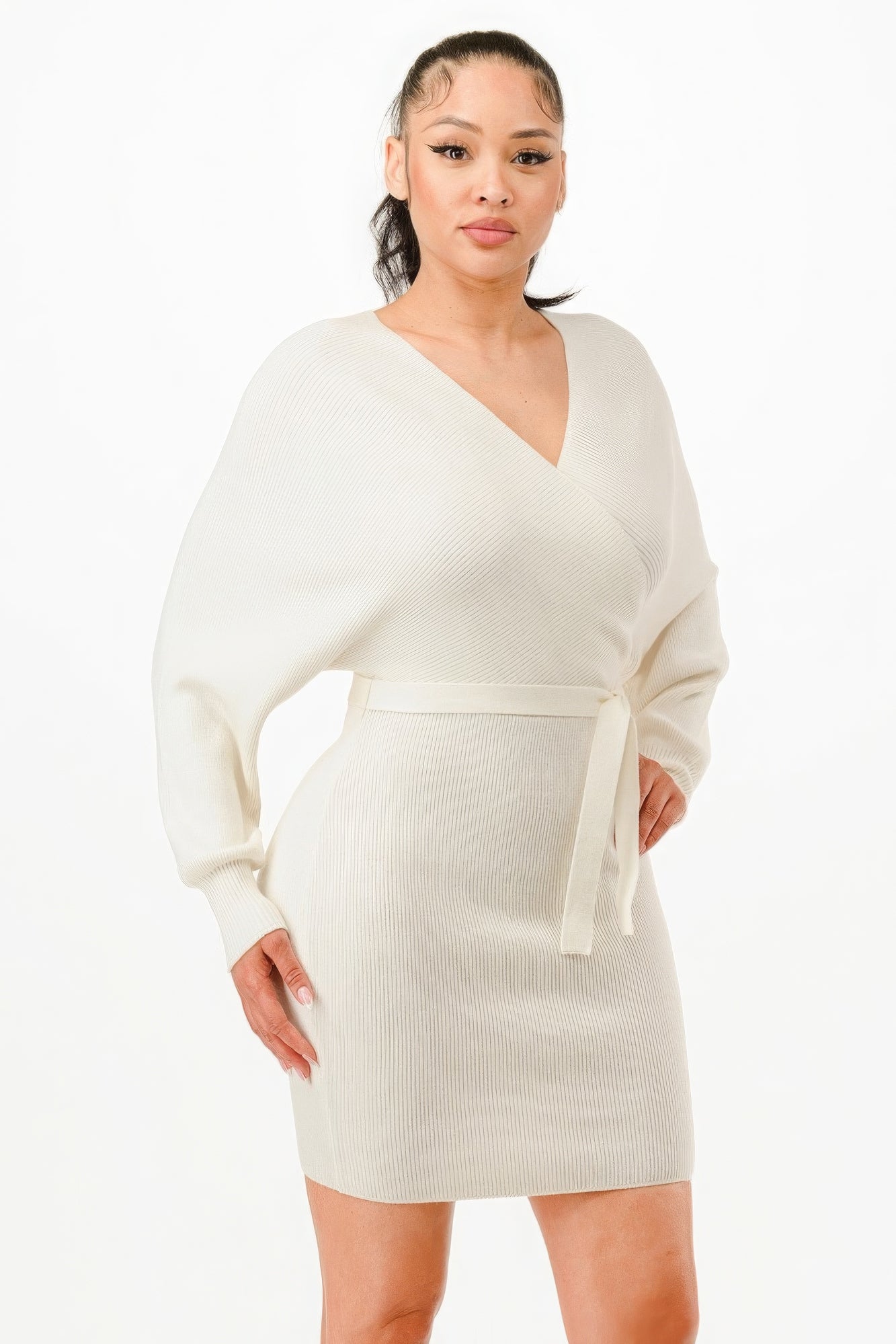 Off Shoulder Ribbed Sweather Dress