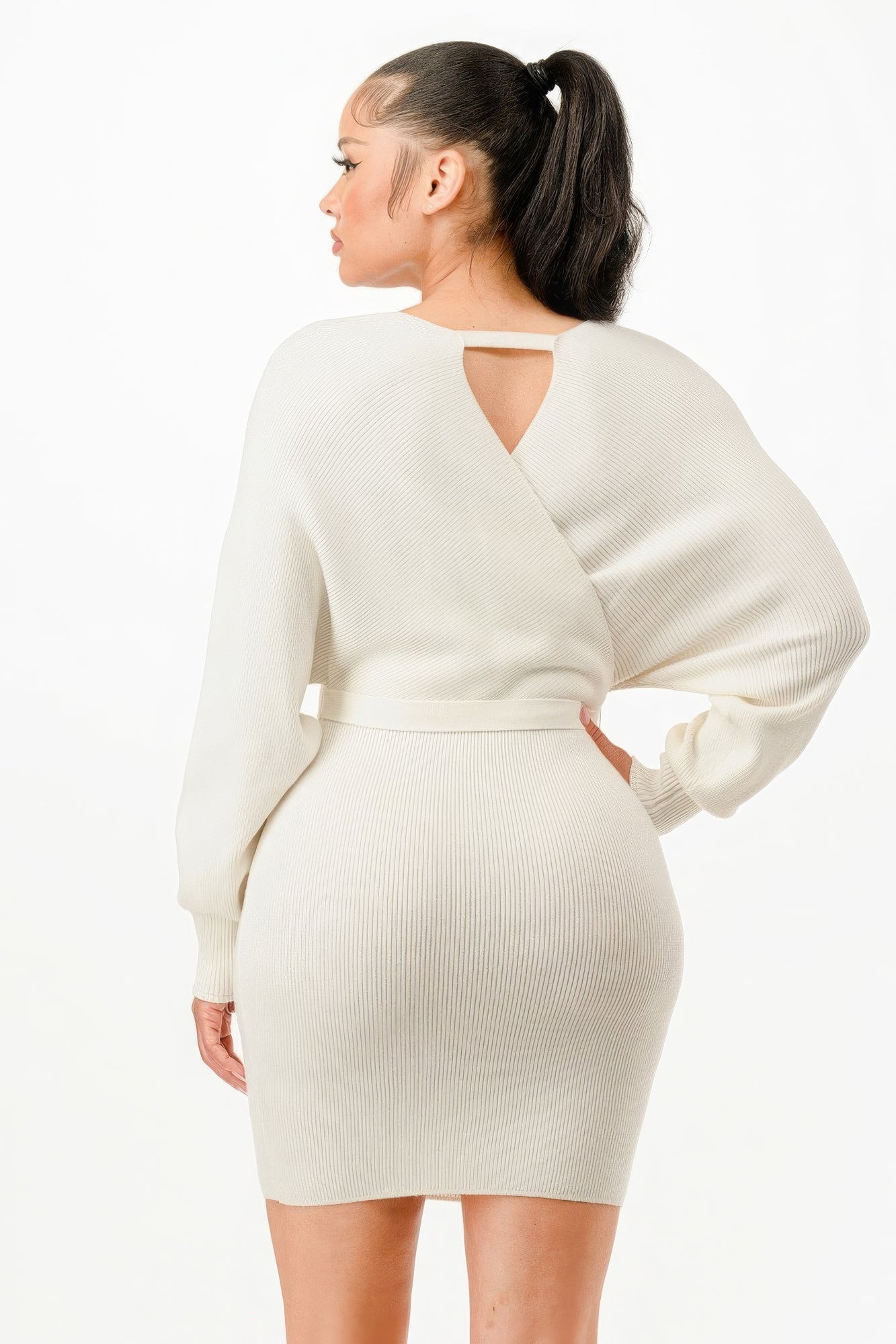 Off Shoulder Ribbed Sweather Dress