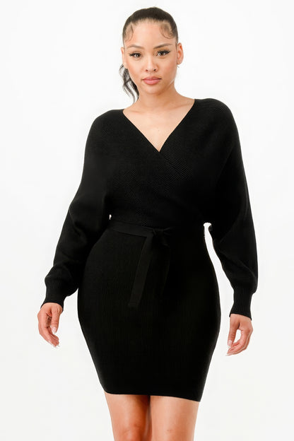 Off Shoulder Ribbed Sweather Dress