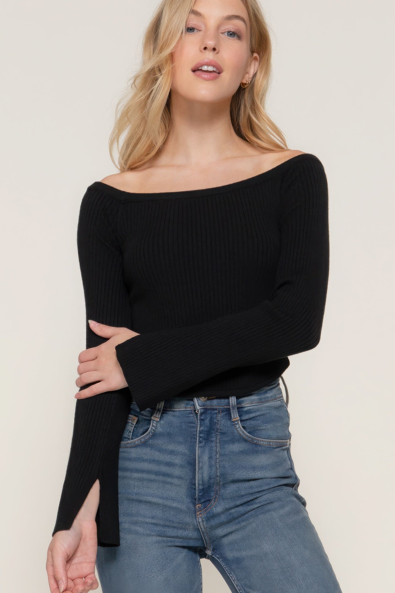 Long sleeve off shoulder sweater