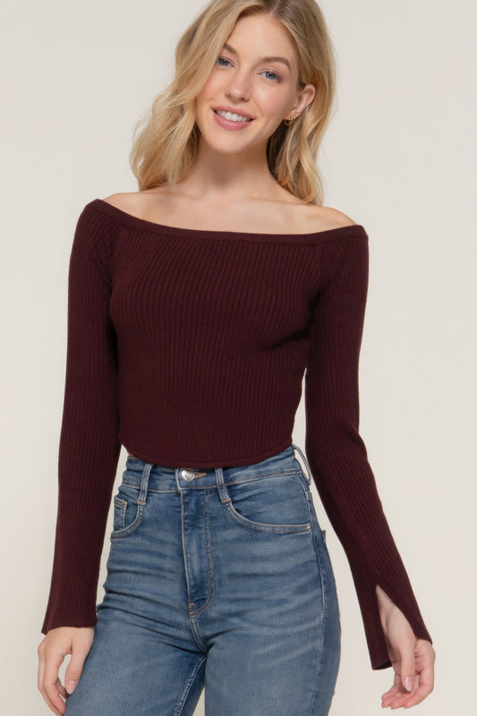 Long sleeve off shoulder sweater