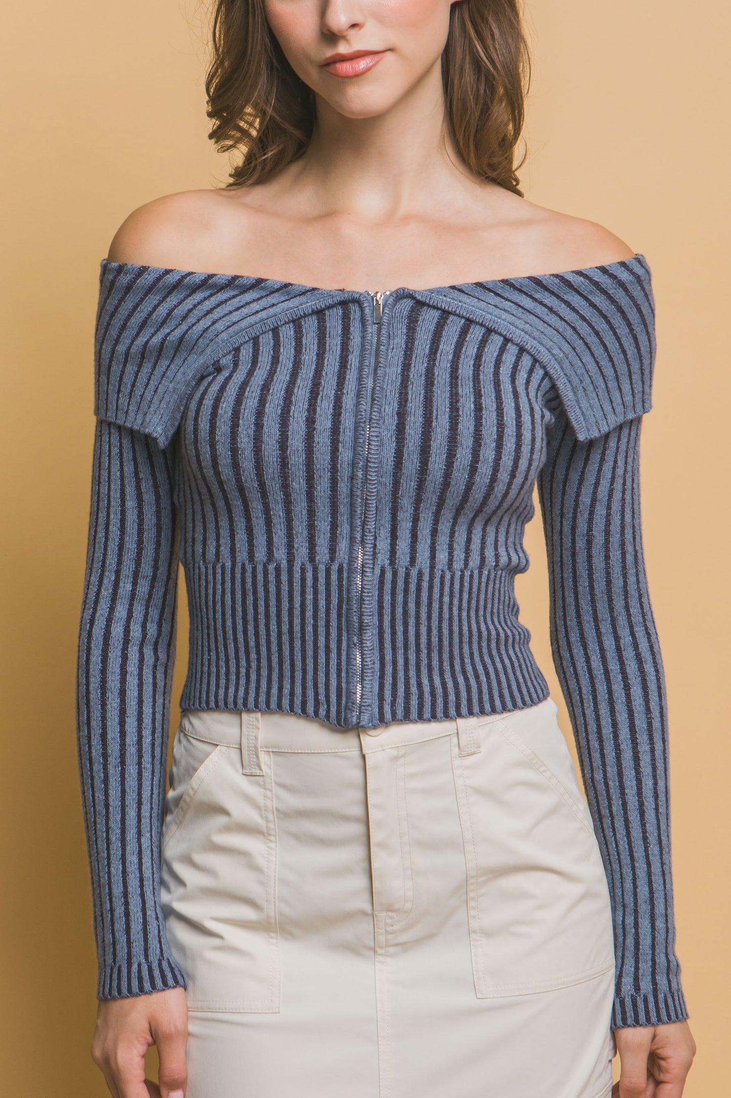 Ribbed zip up long sleeve