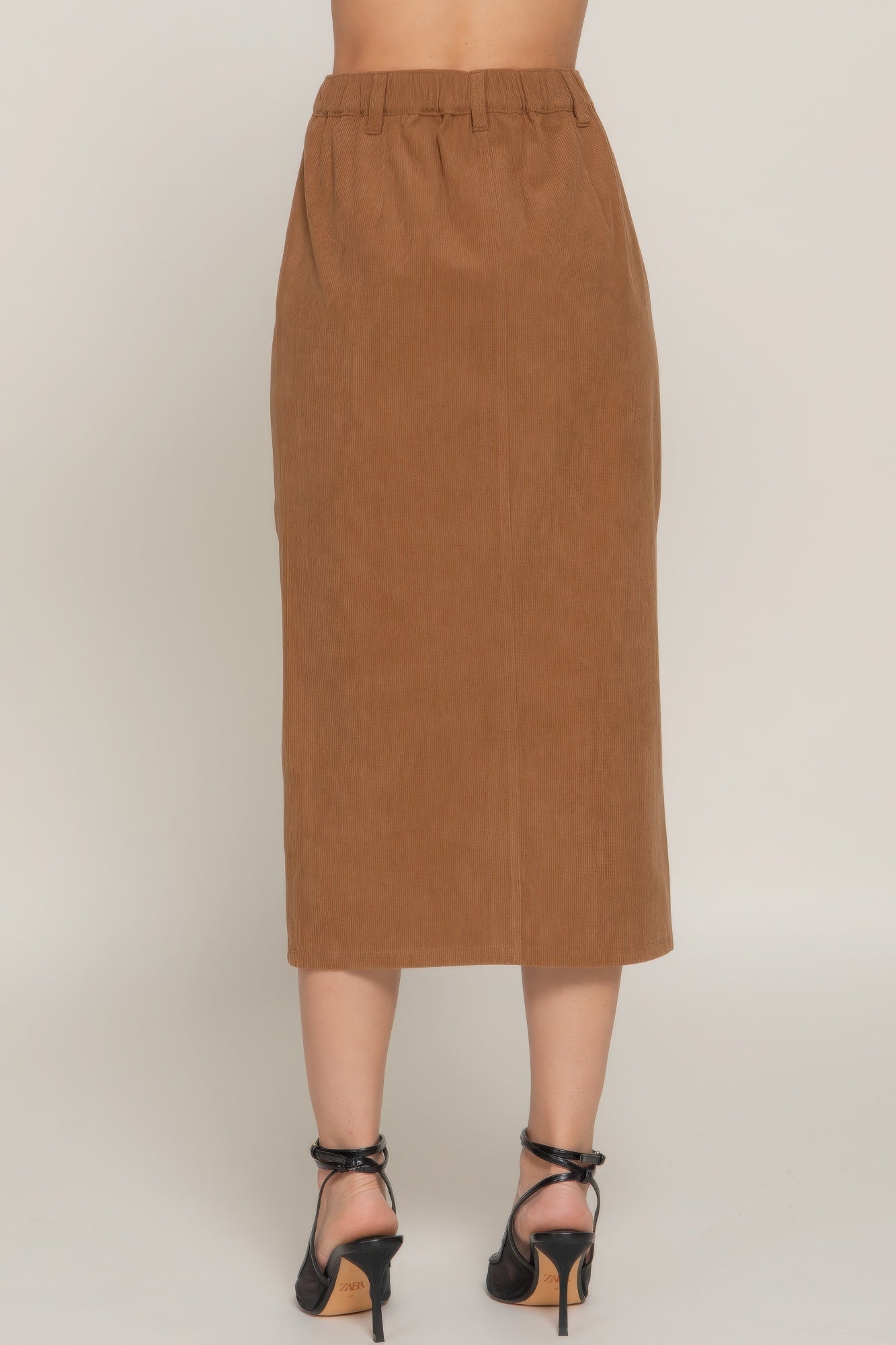 Open Slit Corduroy Midi Skirt