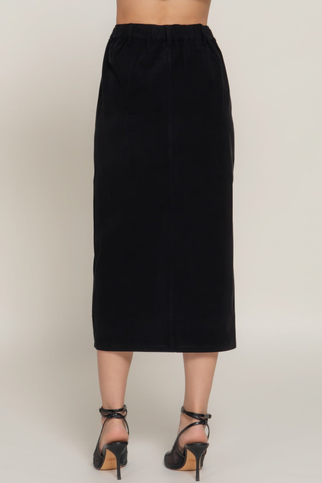 Open Slit Corduroy Midi Skirt