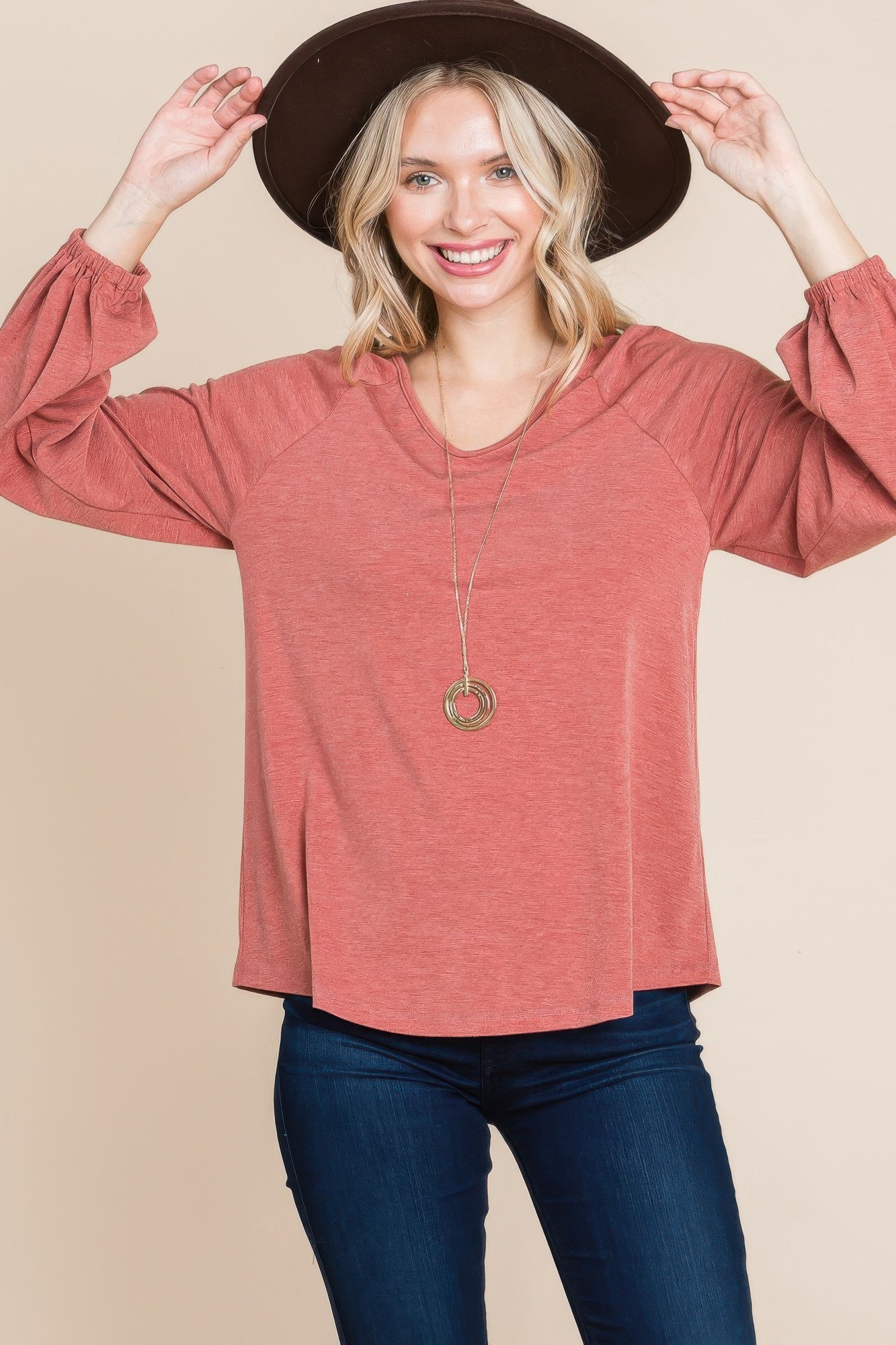 Casual V Neck Long Sleeve Top