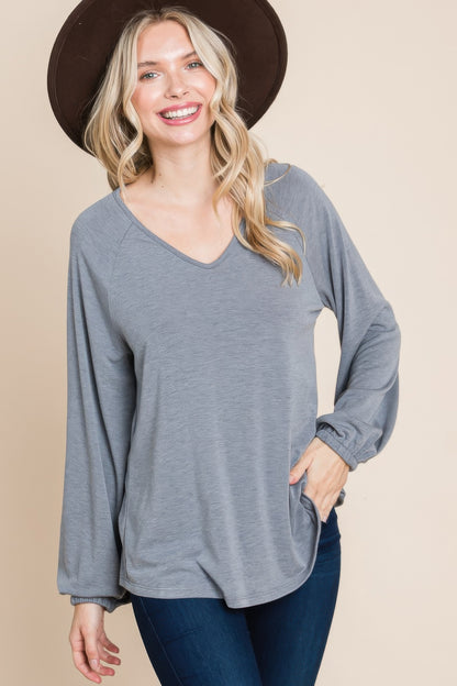 Casual V Neck Long Sleeve Top