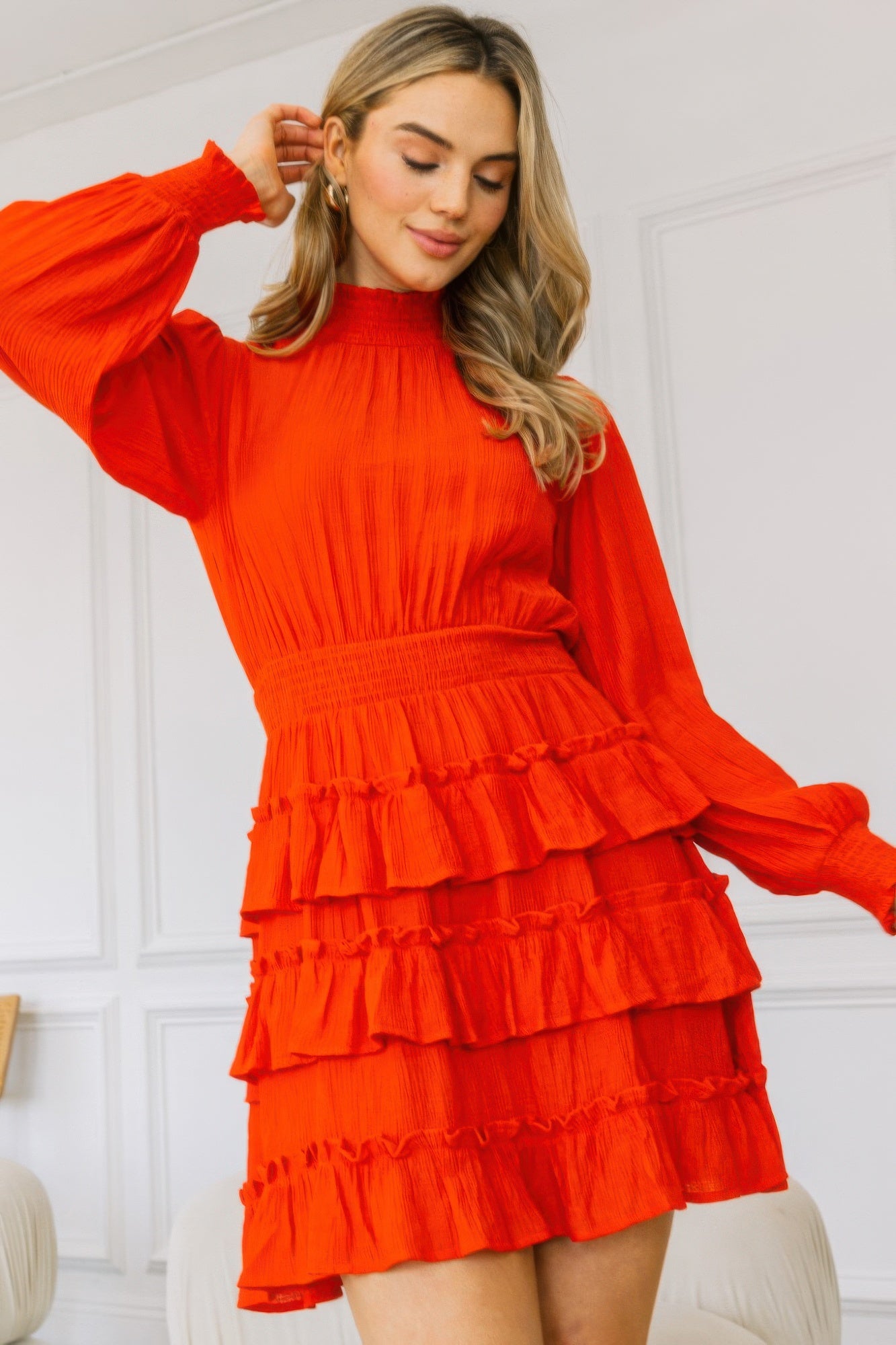 Long Sleeve Tiered Ruffle Mini Dress