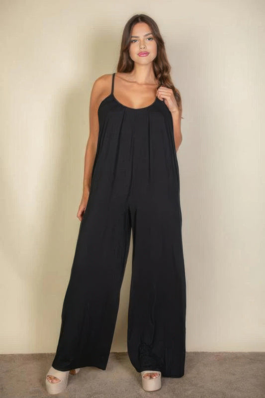 spaghetti strap wide jumpsuit(plus)