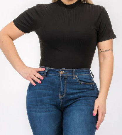 Ribbed Short Sleeve Bodysuit(plus)